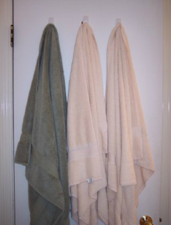 towels on the bathroom hooks